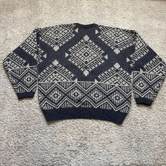 Classic Robert Bruce Geometric Knit Sweater Gray & White Large - Picture 6 of 6